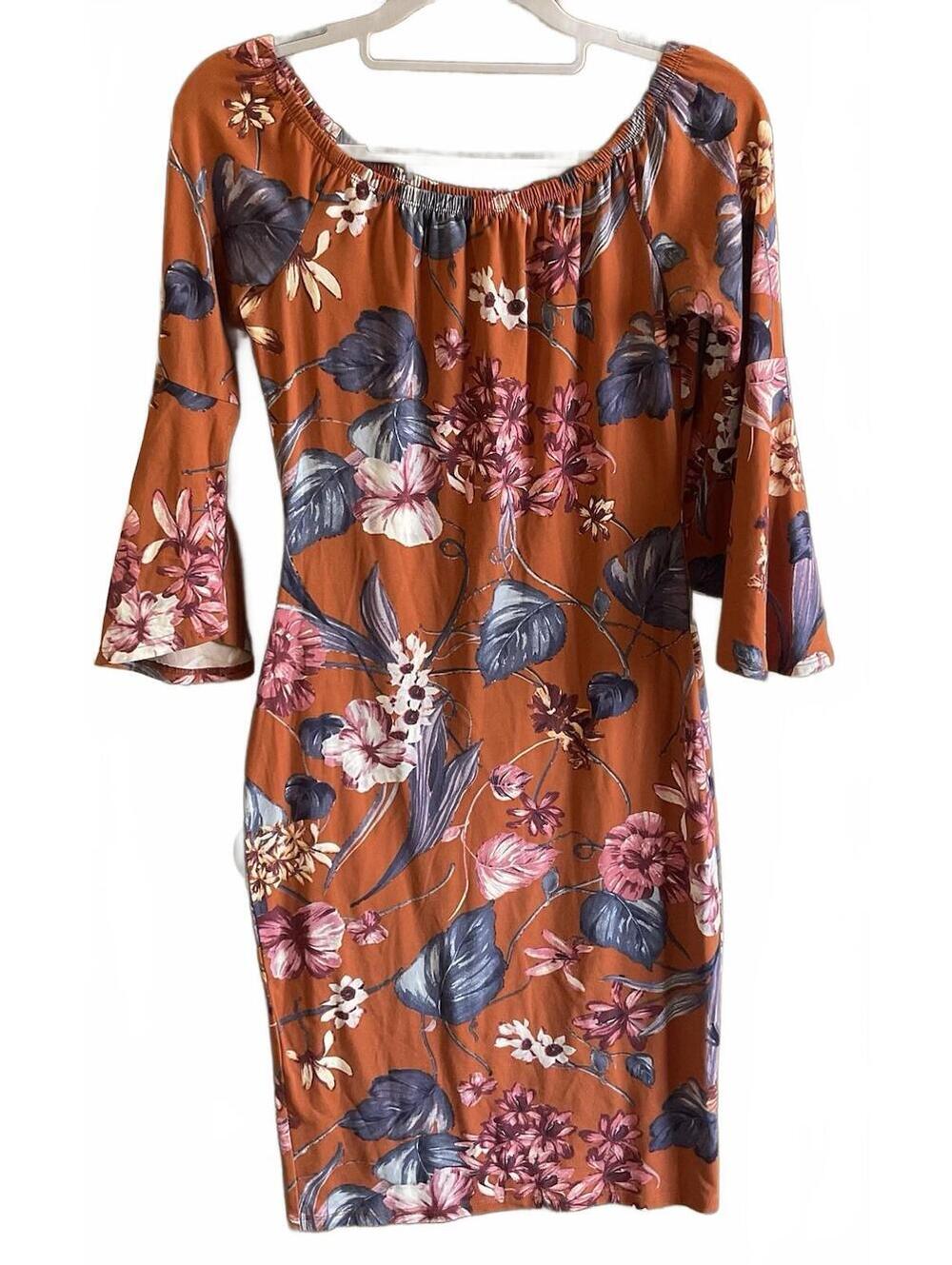 IRIS Womens Elastic Neck Tulip Sleeve Dress Size S
